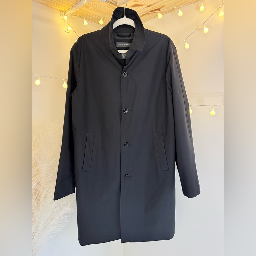 🌾 Banana Republic Men's Classic Black Trench Coat LIKE NEW‎